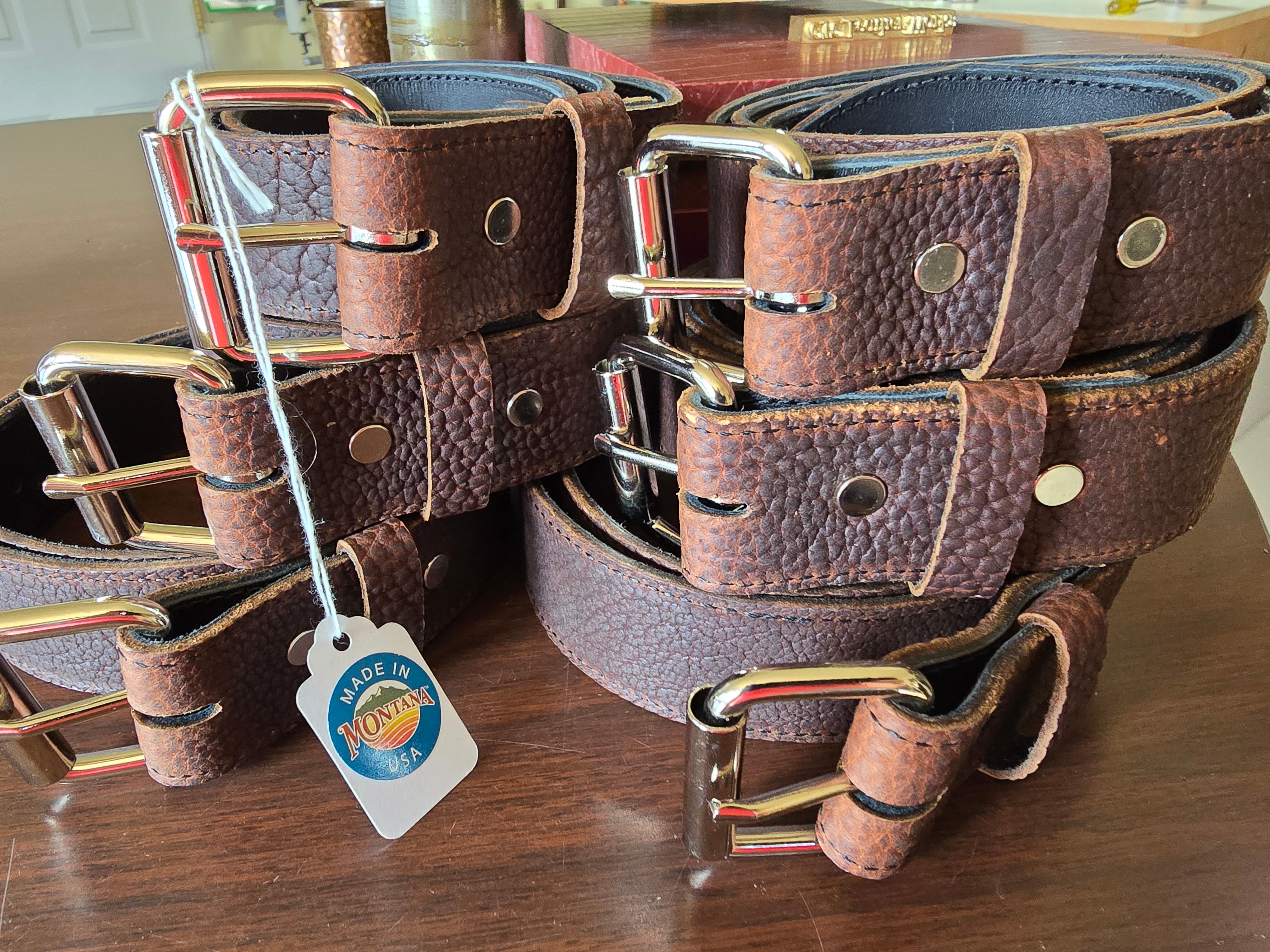 Western Chocolate Shrunken Bison Leather Belts | CTC Leather Works